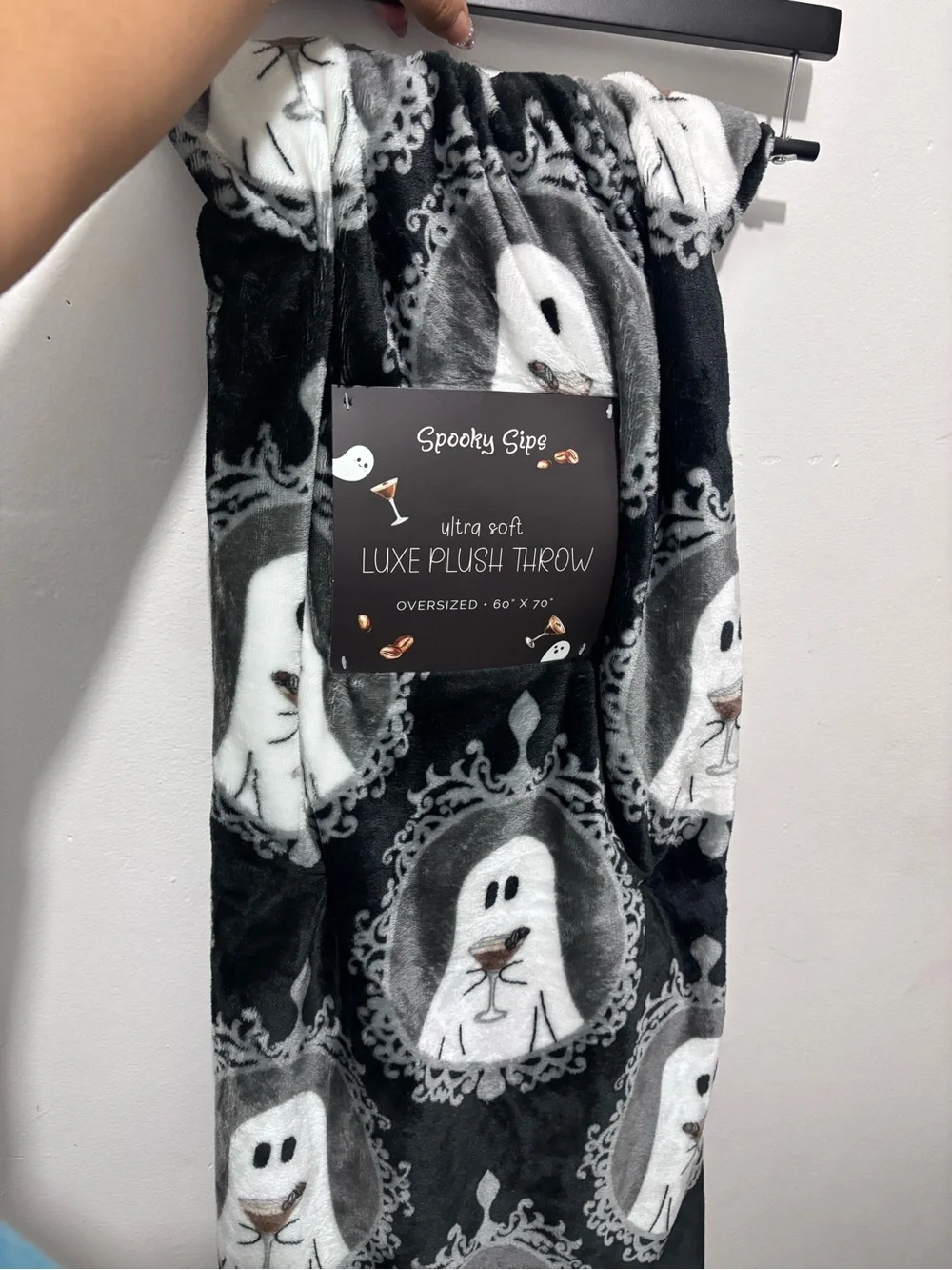 Halloween Ghost Espresso Martini Plush Throw Blanket